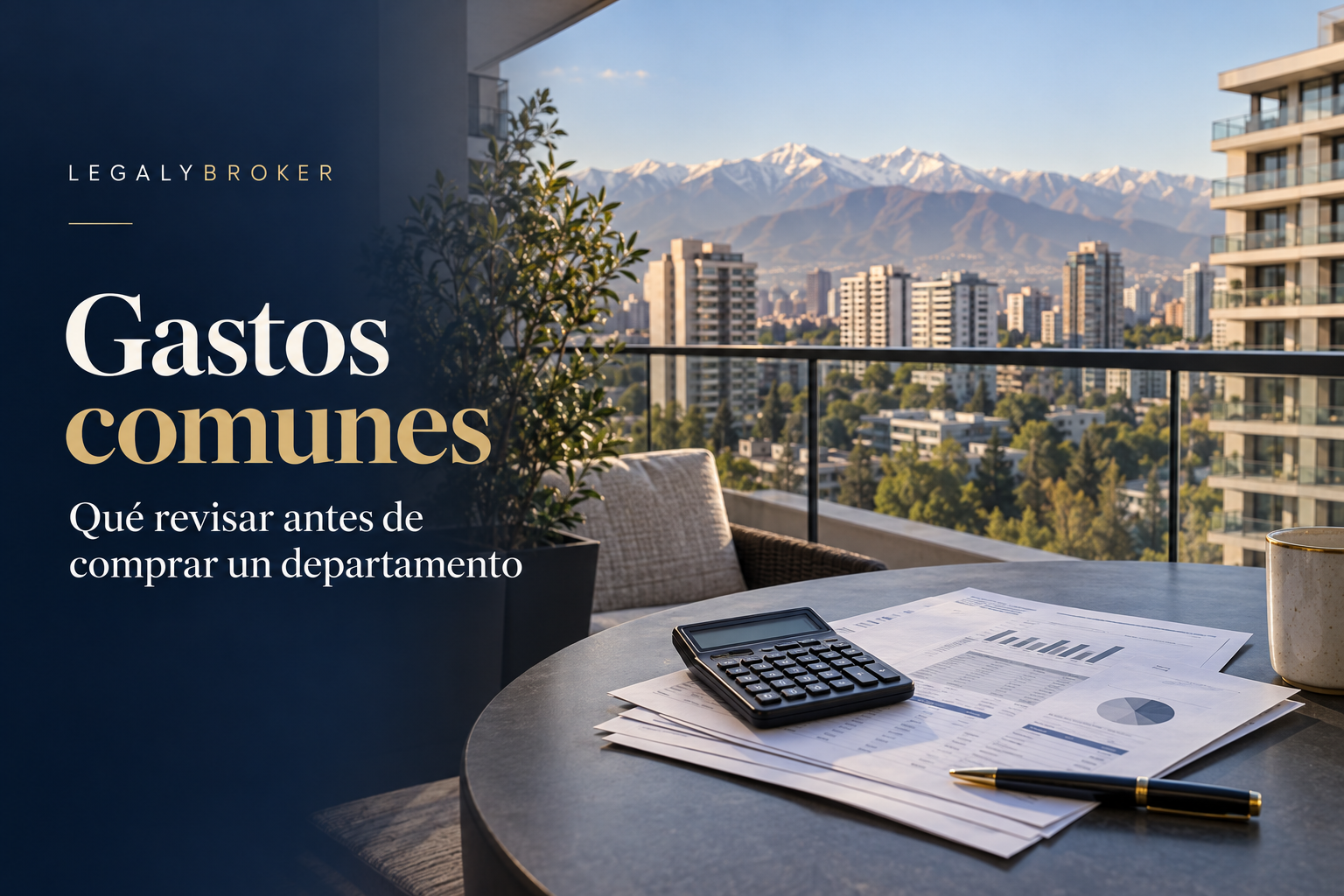 Gastos comunes: qué revisar antes de comprar un departamento, con edificios de Santiago y una calculadora